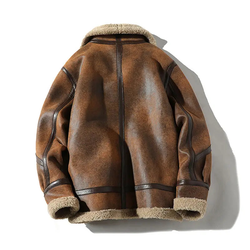 Braune Herren-Fliegerjacke mit Kragen und Kunstpelzfutter