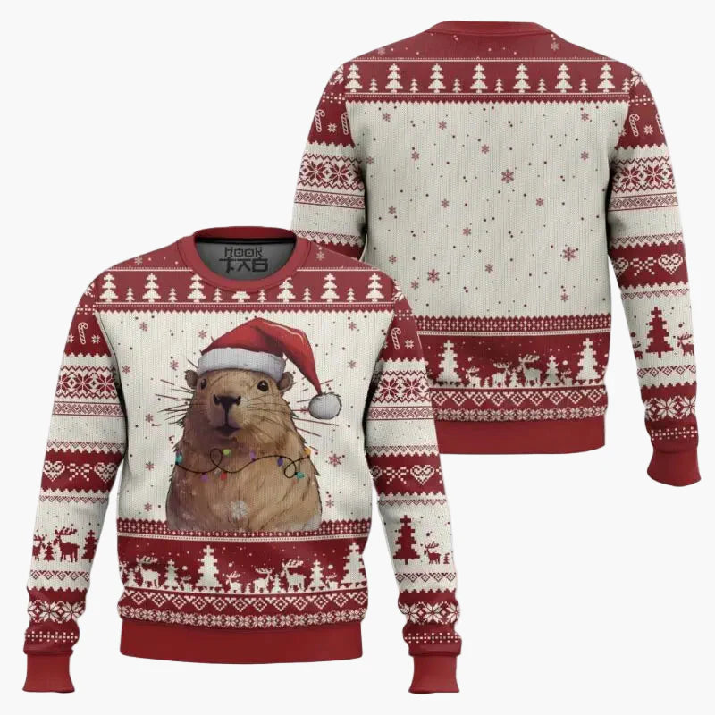 Jultröja för herrar med festligt kapybaramönster, vinterstil, originell tröja för jul och present