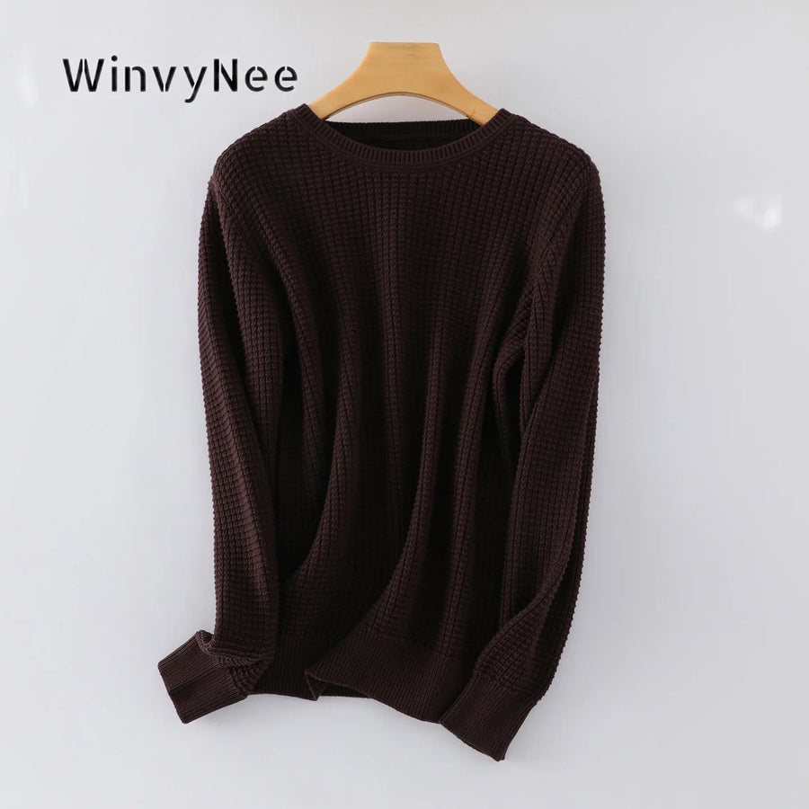 Jersey de punto gofrado de manga larga y cuello redondo para mujer