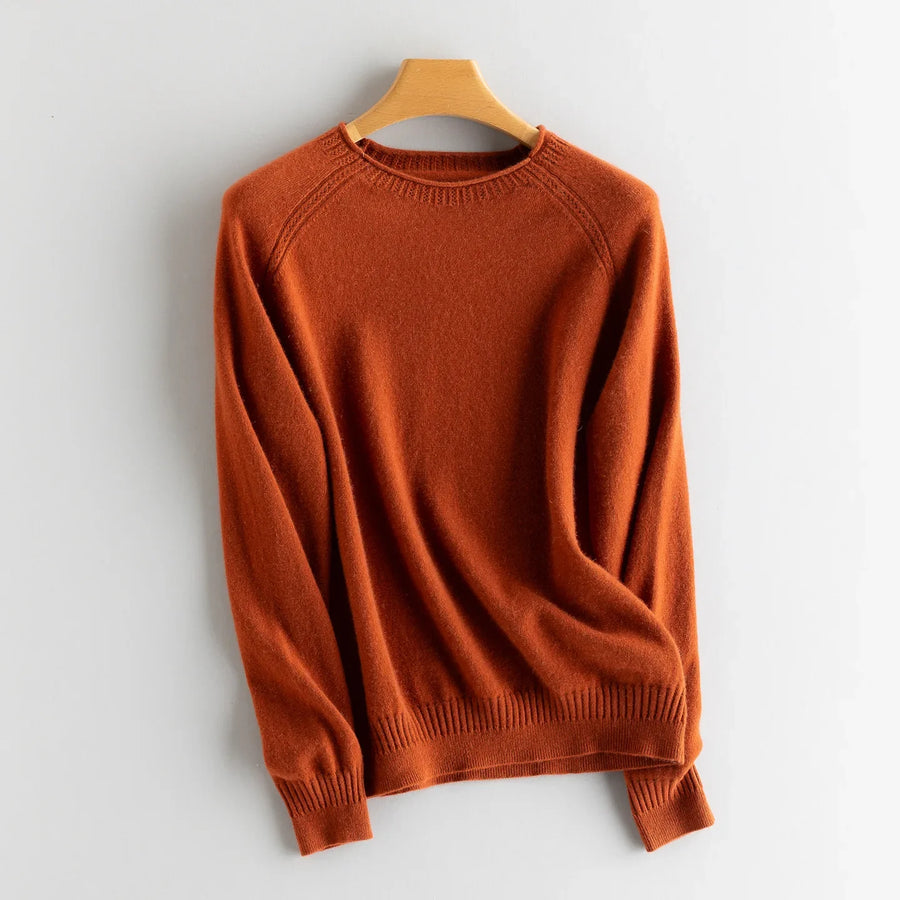 Jersey de cuello redondo para mujer, de punto fino, corte recto y mangas largas raglán