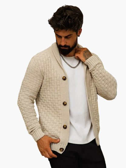 Herrecardigan med sjalskrage, strikket i casual stil for urban og elegant look