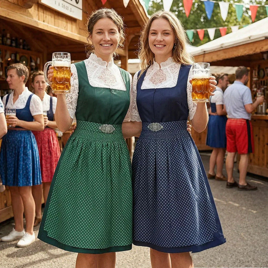 Robe Dirndl Traditionnelle Femme avec Chemisier et Tablier