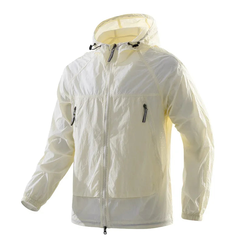 Chaqueta ligera con capucha para hombre, cortavientos con cremallera y bolsillos