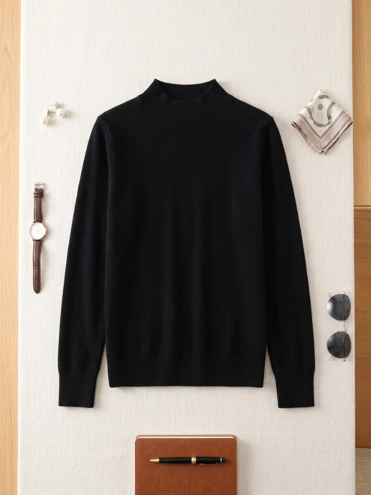 Women's knitted mock-neck long-sleeve sweater