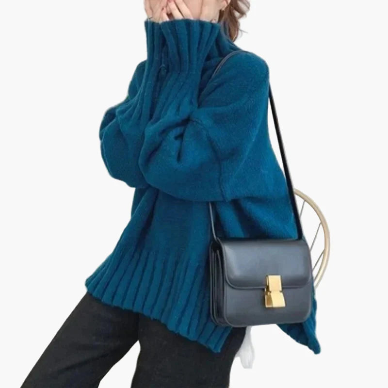 Oversize'owy sweter z wysokim kołnierzem w koreańskim stylu dla kobiet – idealny na jesień i zimę, szykowny i casualowy
