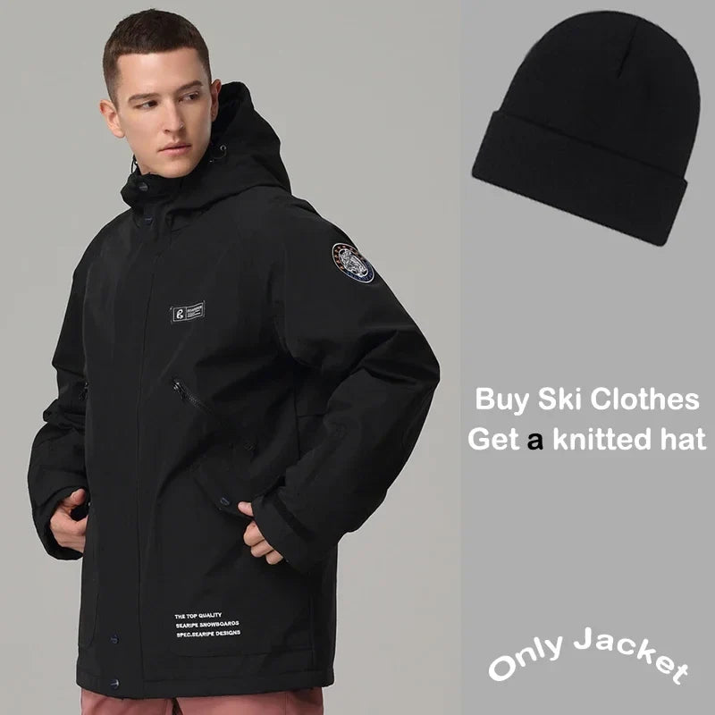 Giacca da sci impermeabile unisex con cappuccio, bianco sporco per snowboard e sport invernali