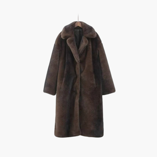 Lang trenchcoat i imiteret pels, elegant stil til kvinder – Perfekt til vinter og særlige lejligheder