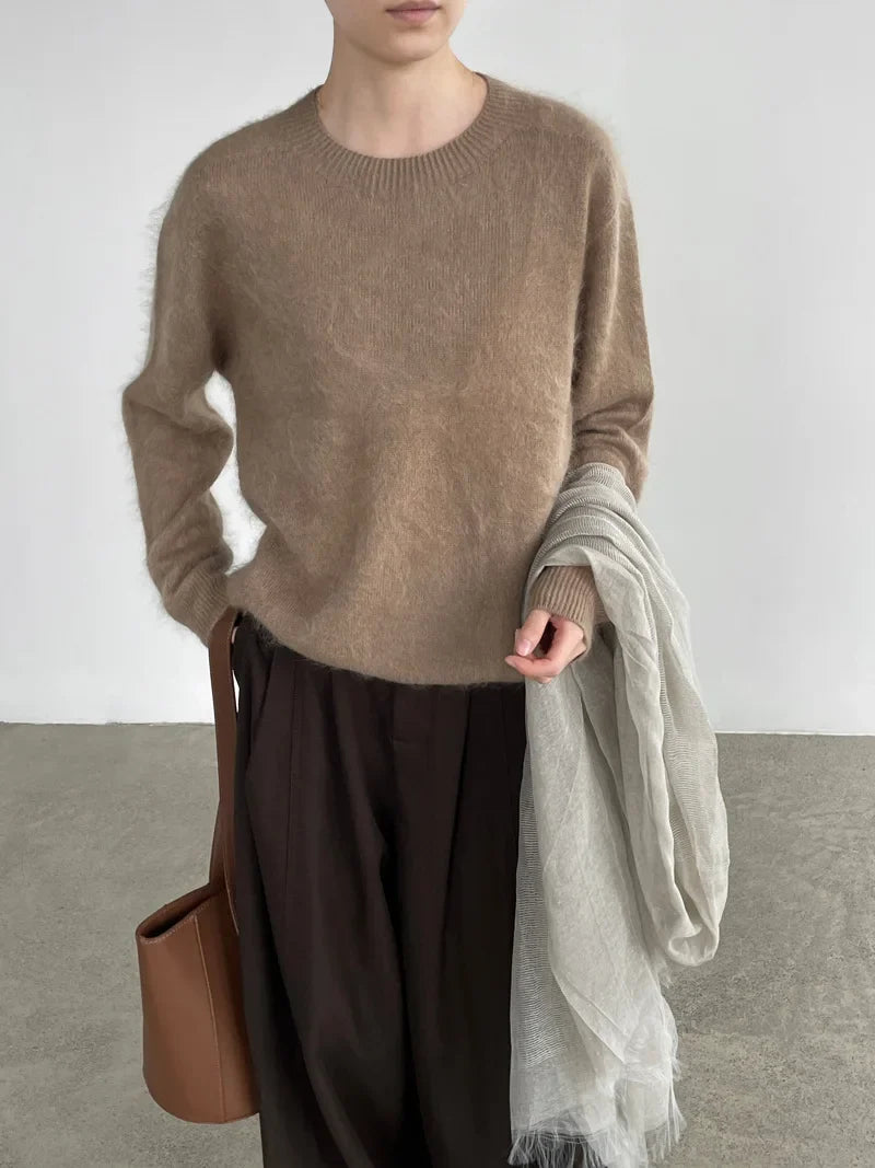 [LANMREM] Pullover da donna in maglia di lana con fodera in pile, scollo rotondo, morbido e soffice, vestibilità slim, ideale per autunno e inverno 26E04076