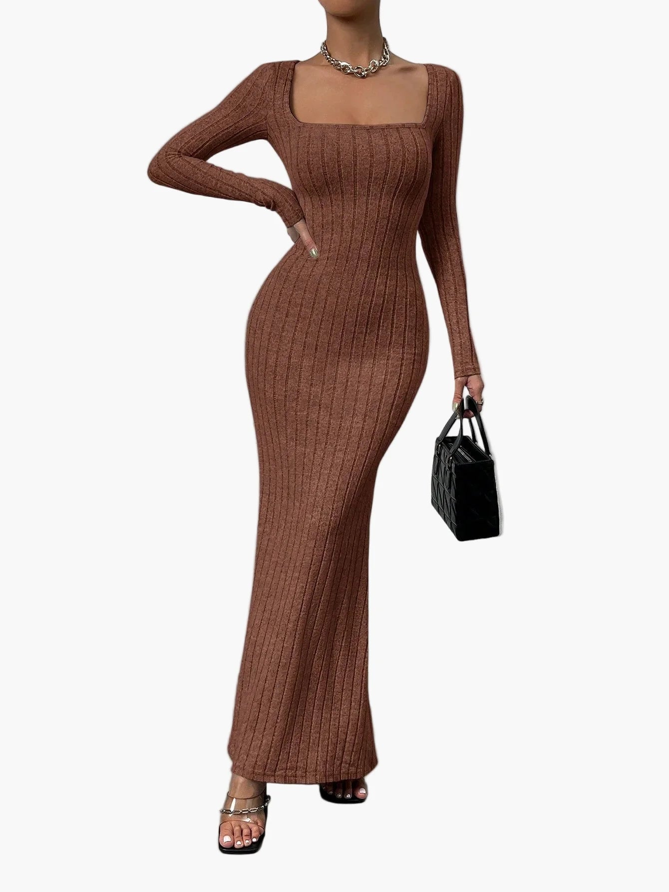 Robe longue moulante à manches longues pour femme – Élégance chic et moderne
