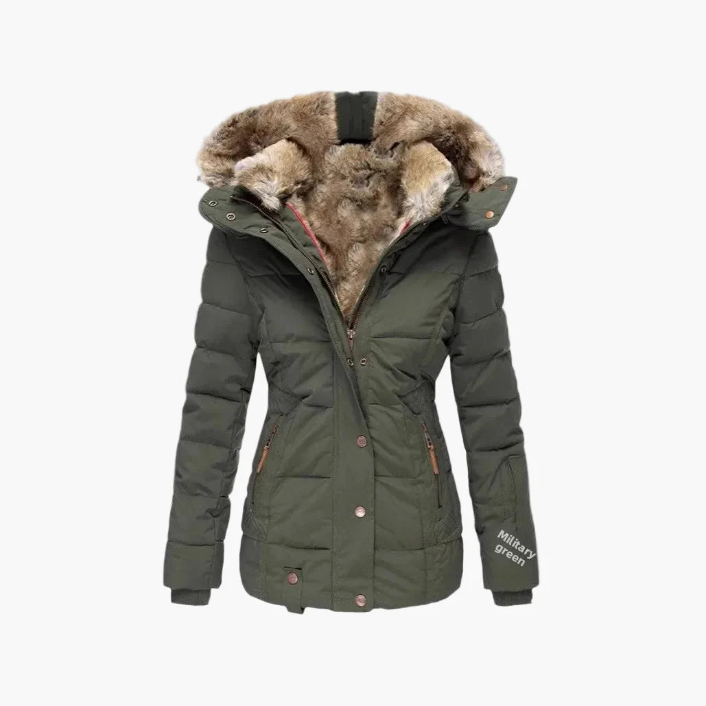 Chaqueta de Invierno para Mujer Elegante con Capucha y Piel – Corte Entallado y Estilo Urbano