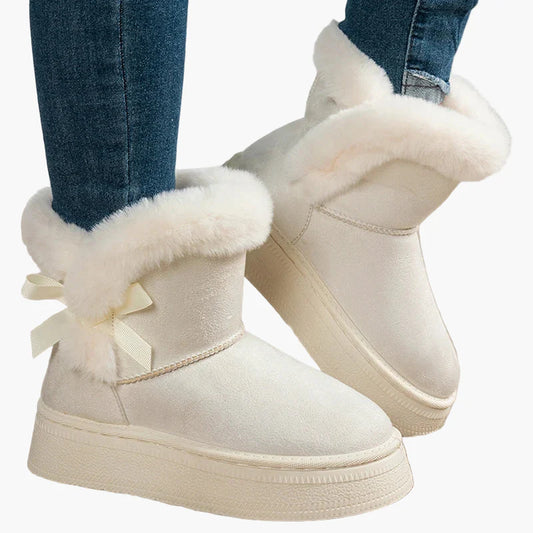 Bottes d'hiver femme style décontracté avec doublure chaude et nœud décoratif