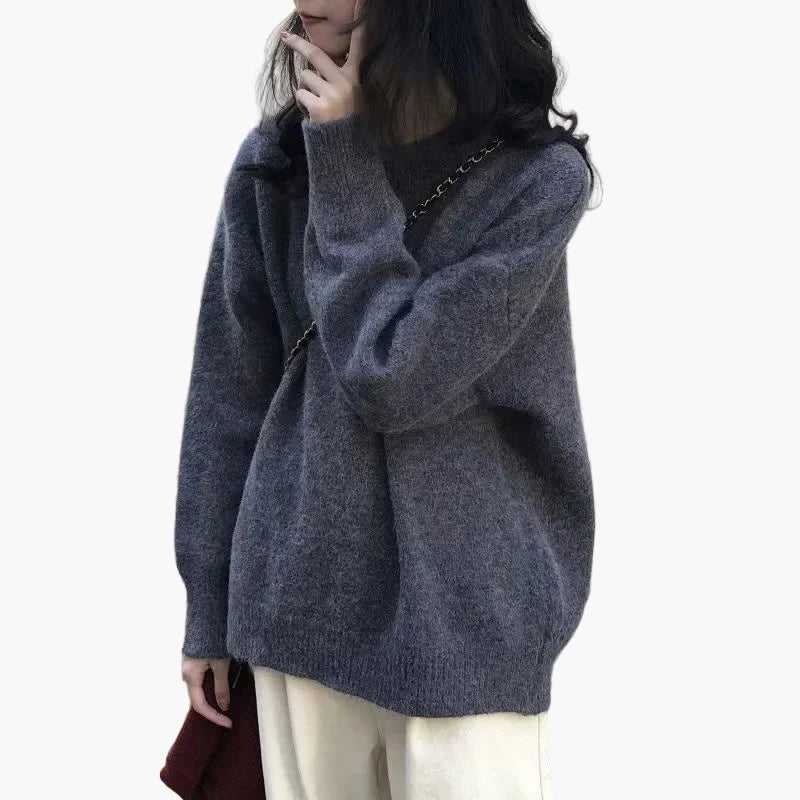 Oversized retrotröja för kvinnor, avslappnad och trendig look, perfekt för höst och vinter