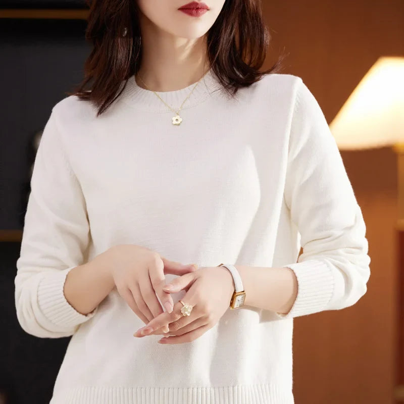 Pull Ras du Cou Coupe Classique en Maille Unie pour Femme