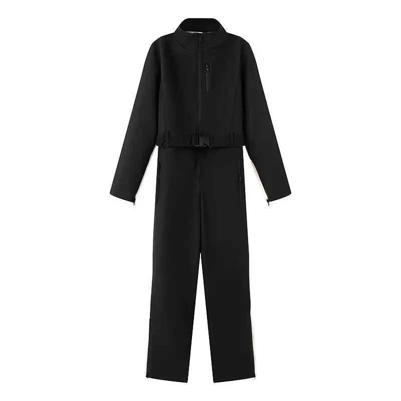 Women's quilted puffer jacket with a removable hood and gold elastic belt