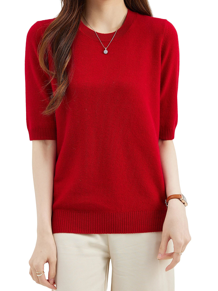Women's Short-Sleeve Solid-Color Knit Crew-Neck Top