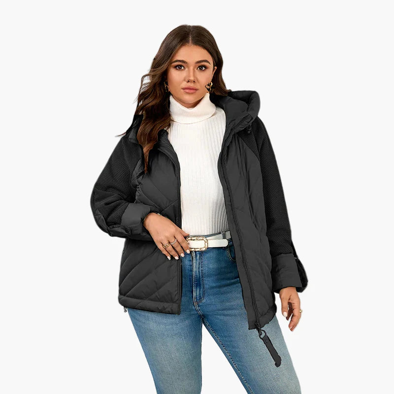 Casualowa pikowana kurtka damska plus size z kapturem - modny styl miejski