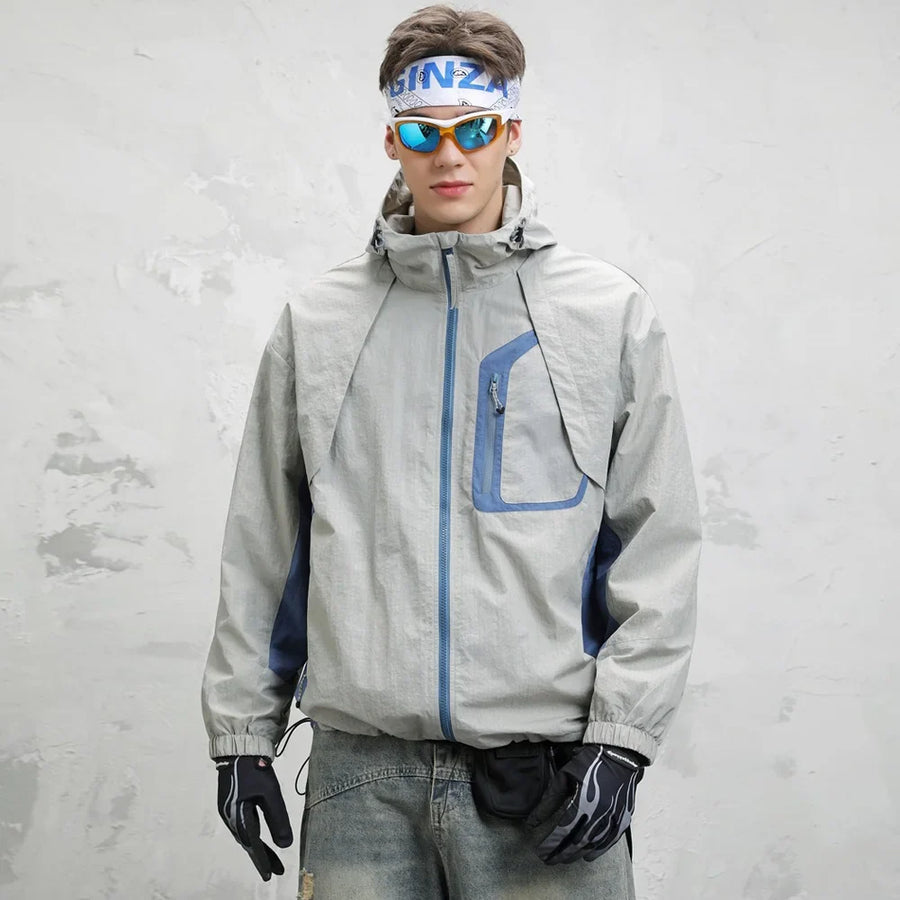 Lekka uniseksowa kurtka z kapturem, wiatrówka do noszenia na zewnątrz, zapinana na zamek