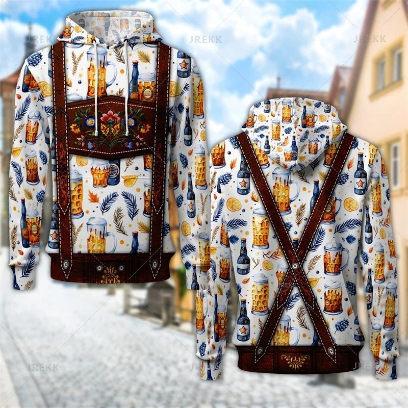 Unisex hættetrøje med print af seler og bayersk eller ternet mønster