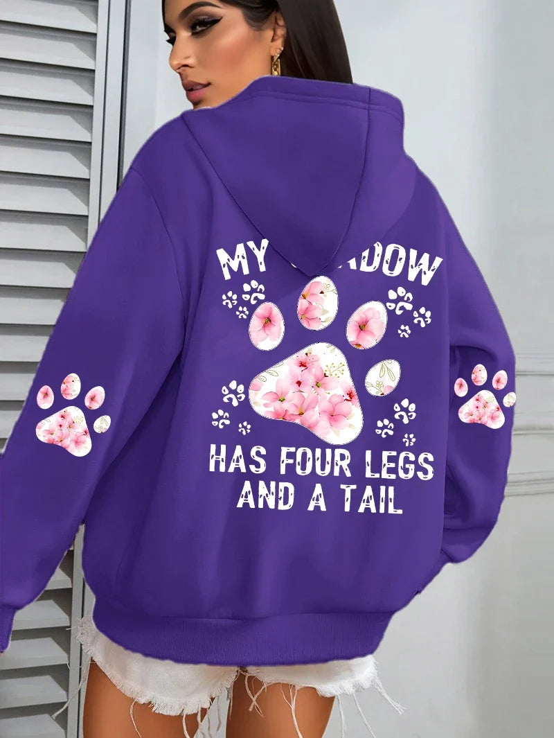 Women's hoodie with an oversized flower paw print on the back