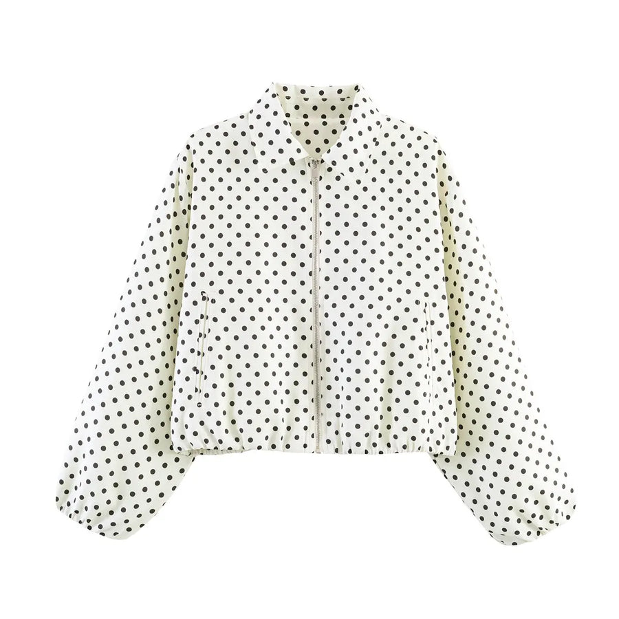Women's Plain Short Women's Jacket with Zipper and Classic Collar