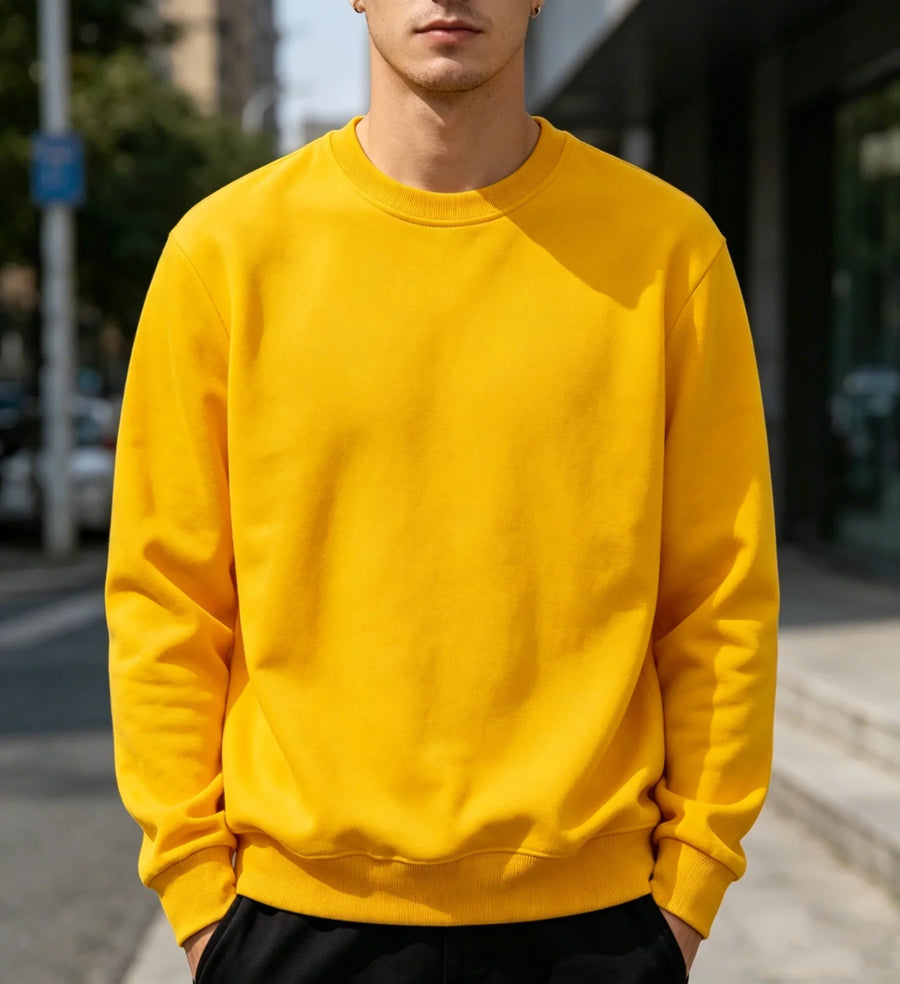 Sweat-shirt Homme Col Rond Manches Longues Uni Couleur Vive