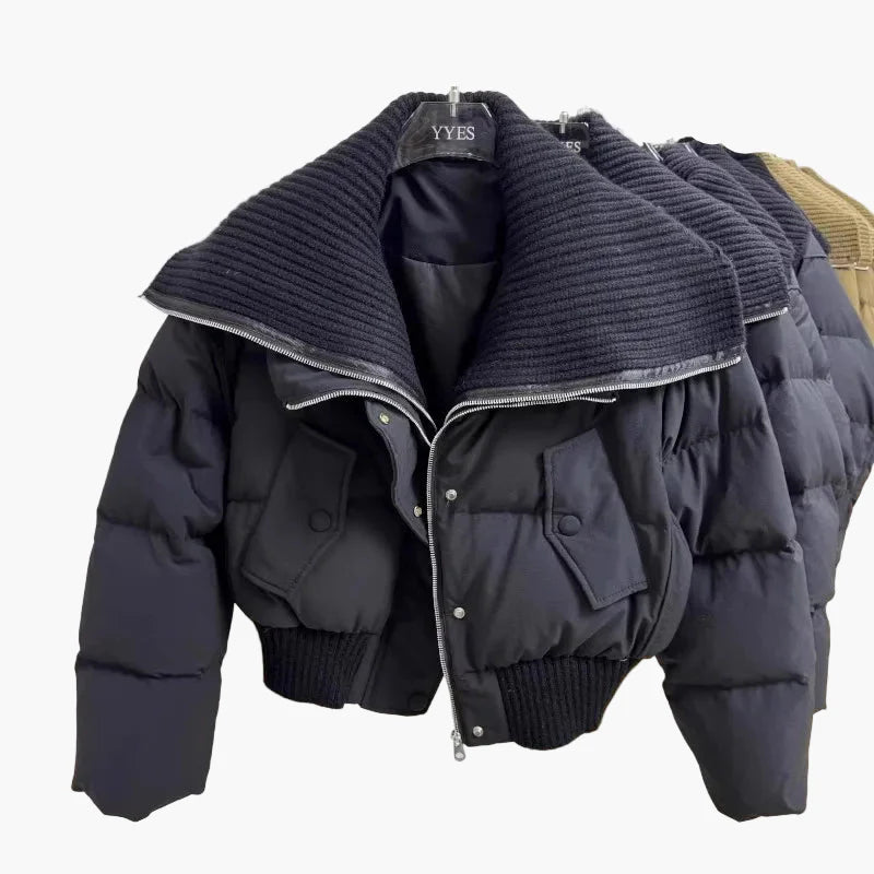 Veste doudoune courte femme style urbain chic à col large