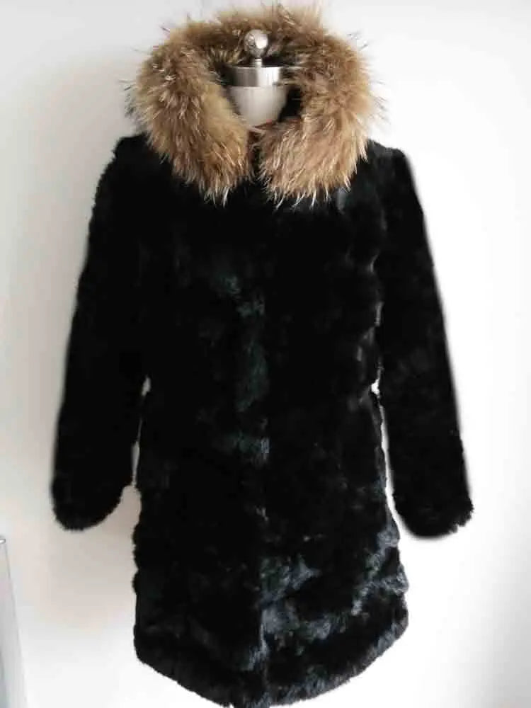 Cappotto da donna lungo, morbido effetto pelliccia con cappuccio - grigio screziato