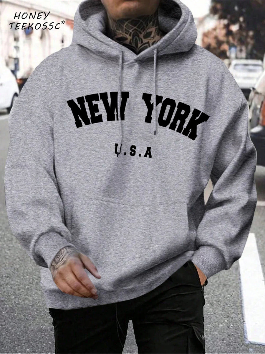 Unisex hættetrøje med New York Brooklyn-basketballprint og kængurulomme