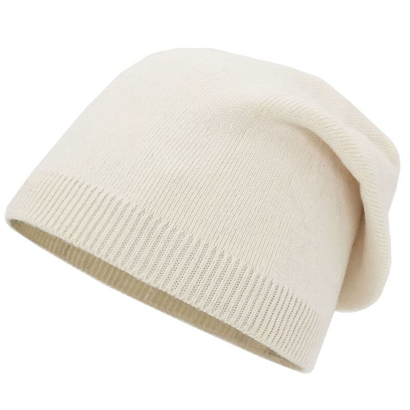 Bonnet beanie souple en tricot côte, couleur crème clair