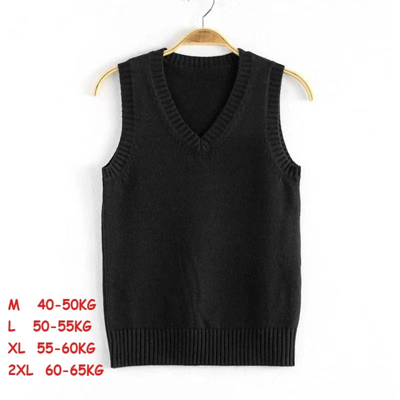 Gilet Pull Tricoté sans Manches Col V Couleur Unie
