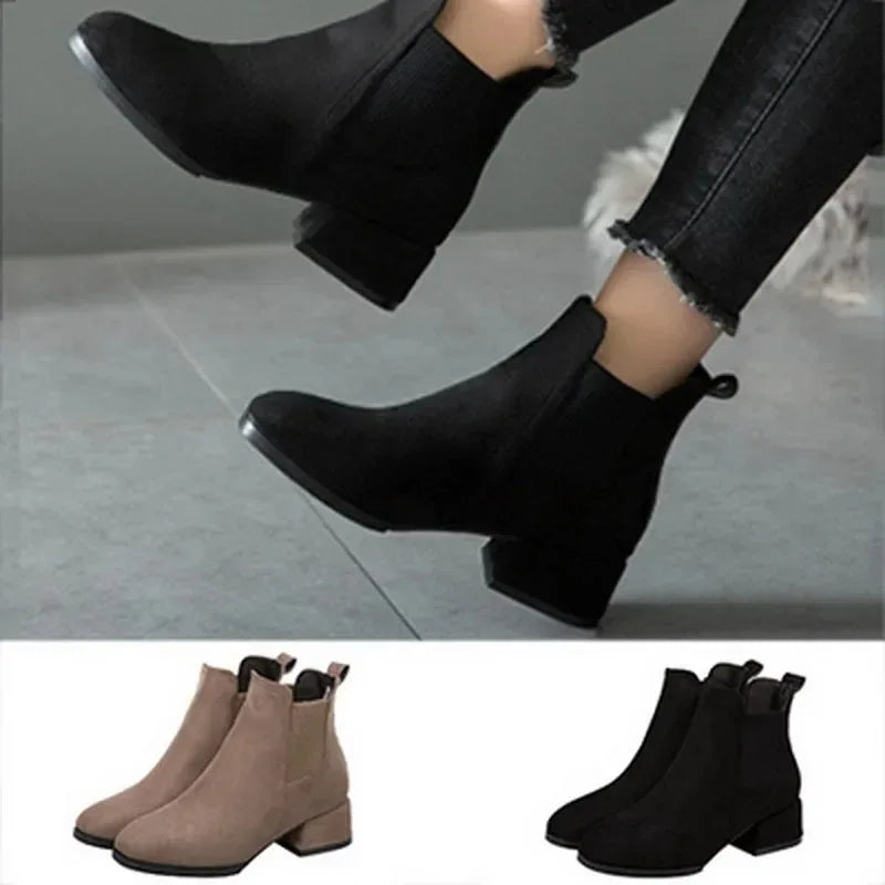 Bottines Chelsea Femme Élégantes à Talon Bloc pour Usage Quotidien et Urbain