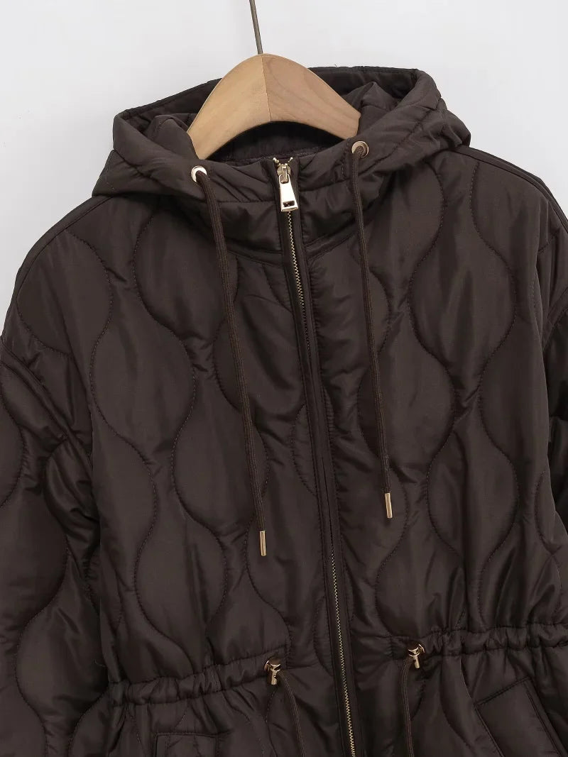 Chaqueta acolchada con capucha para mujer estilo urbano invierno – corte relajado y elegante