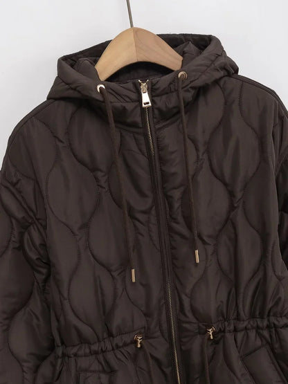 Chaqueta acolchada con capucha para mujer estilo urbano invierno – corte relajado y elegante