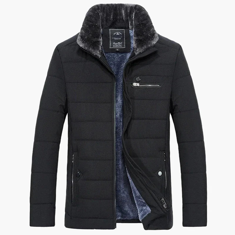 Chaqueta acolchada para hombre estilo urbano con cuello de piel – Ideal para el invierno y la temporada intermedia