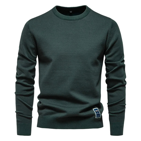 Pull homme col rond coupe classique en maille verte unie