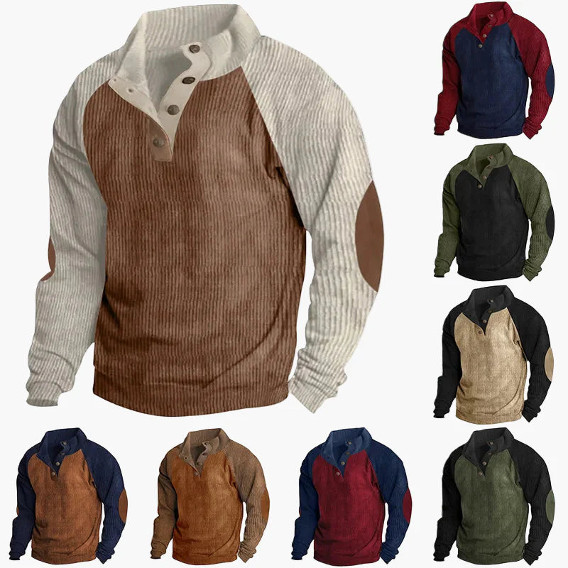 Casualowa bluza męska z kołnierzem na guziki w stylu retro na wypoczynek