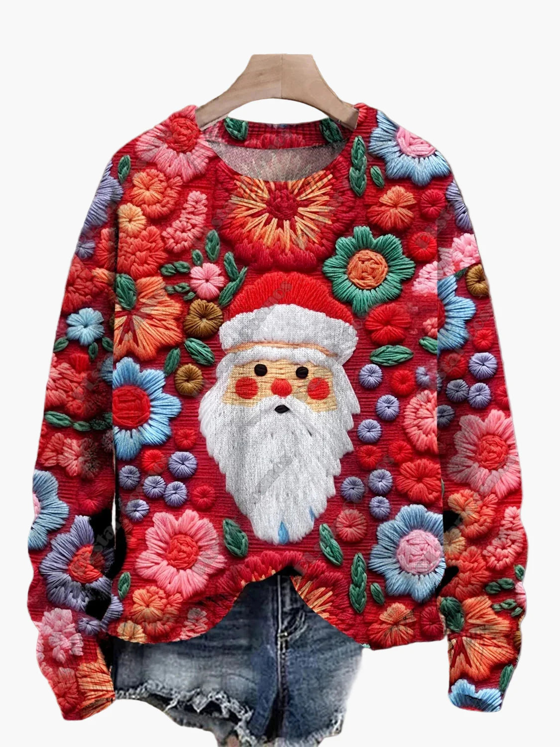 Geborduurde fantasie kersttrui voor dames, casual stijl, ideaal voor feestdagen