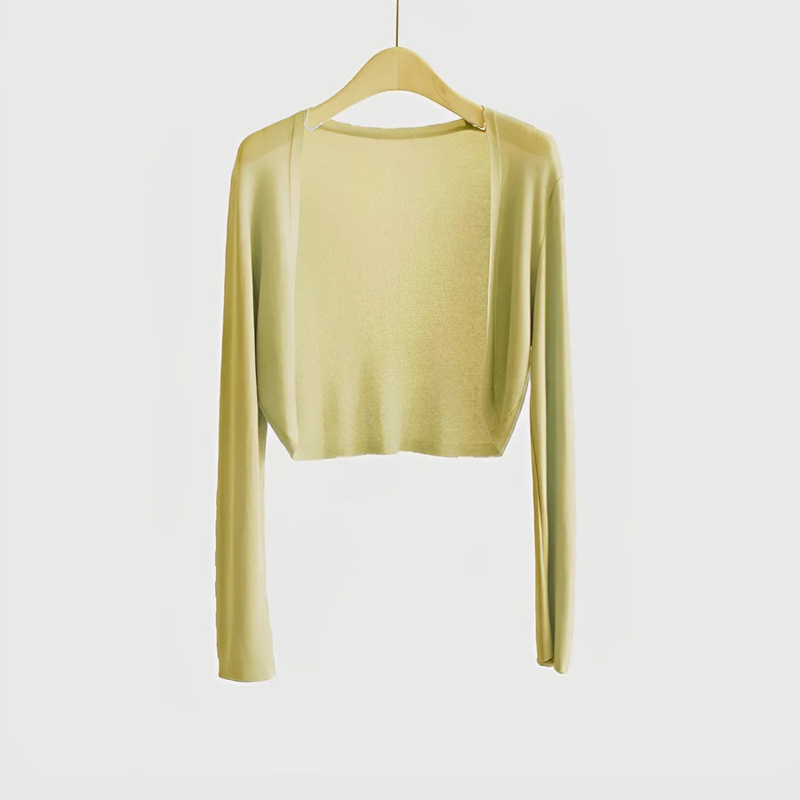 Gilet bolero corto da donna, leggero, tinta unita, aperto, a maniche lunghe