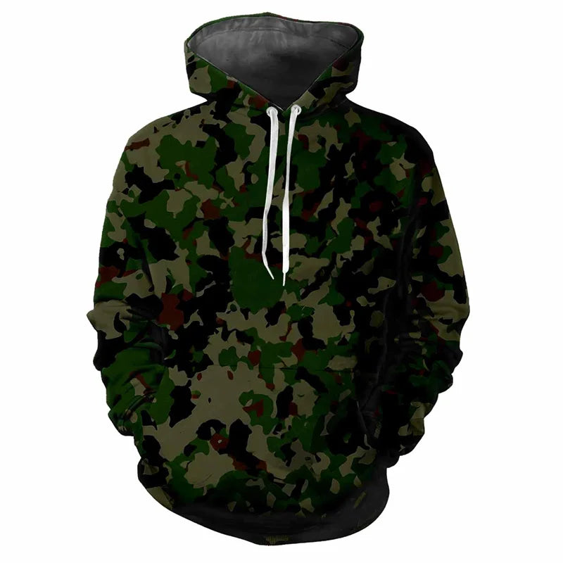 Camouflagehoodie voor heren met kangoeroezak en verstelbare trekkoorden