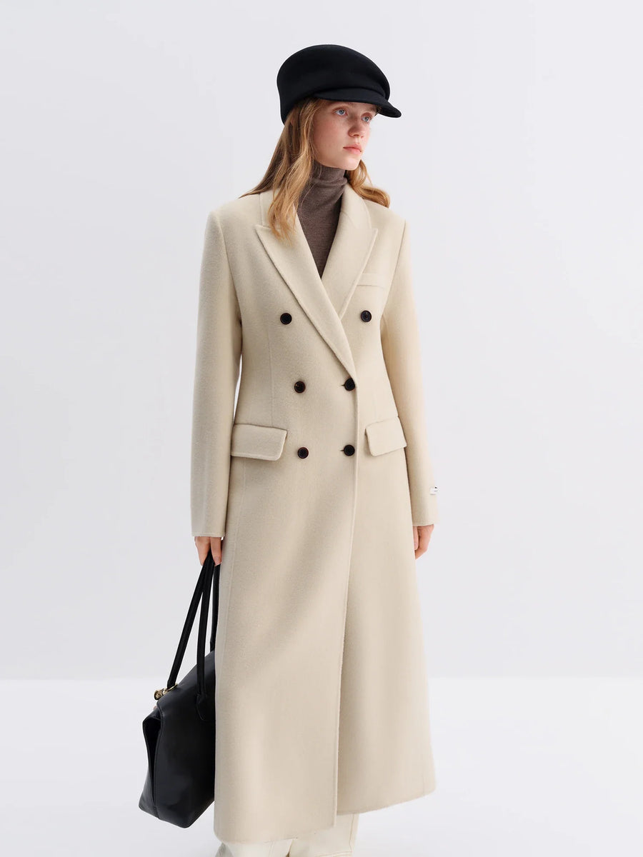 Long women's double-breasted wrap coat in burgundy red