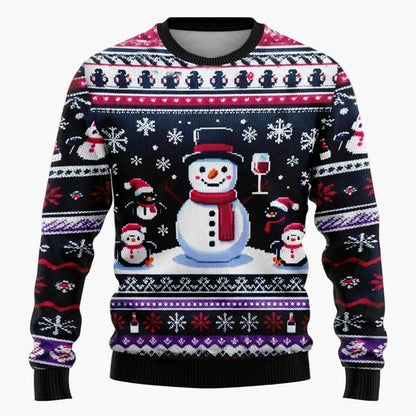 Unisex jultröja med fantasimotiv – Festlig scen med jultomte och snögubbe, perfekt för fester och presenter