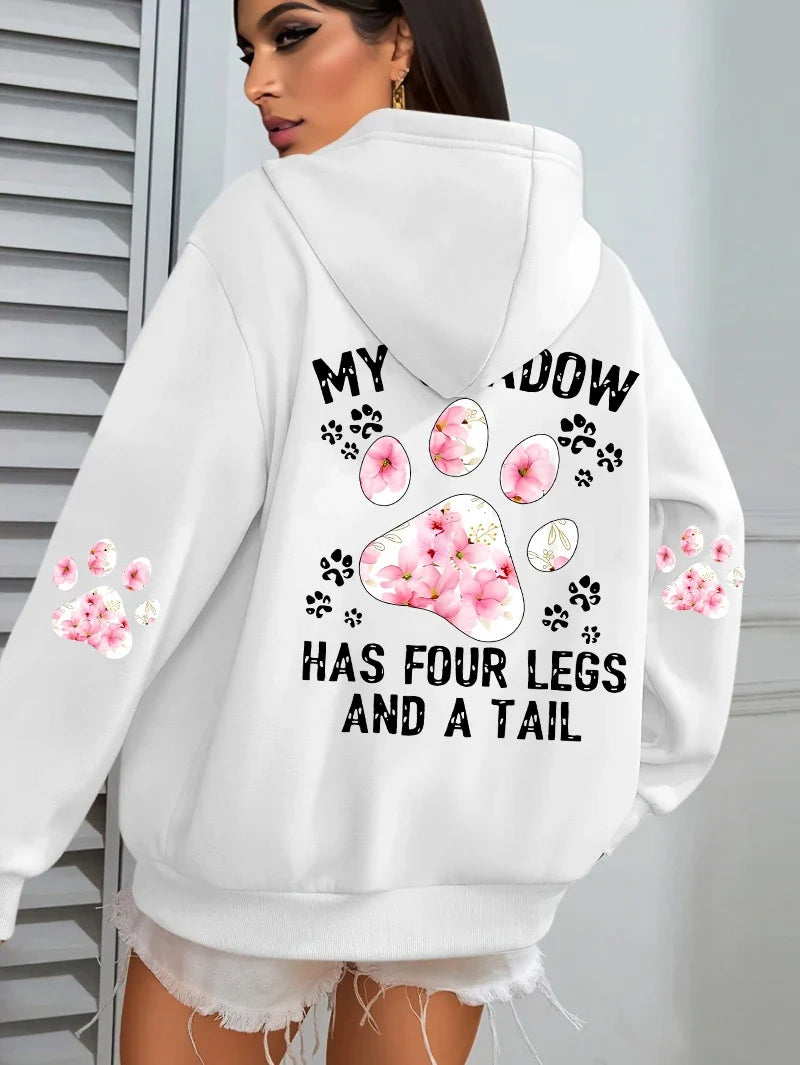 Women's hoodie with an oversized flower paw print on the back