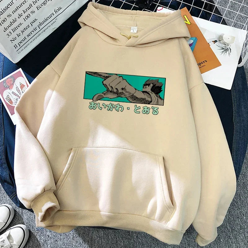 Unisex hettegenser med Haikyuu-grafikktrykk, avslappet stil