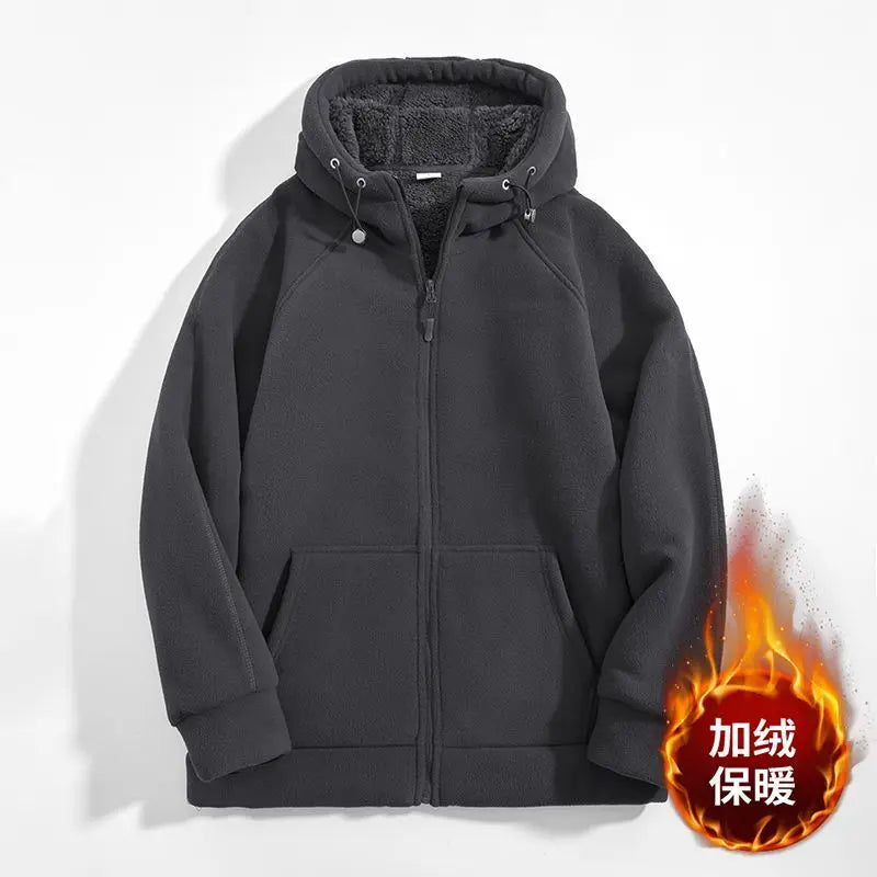 Sweat à capuche zippé doublé polaire pour homme, manches longues, uni, décontracté