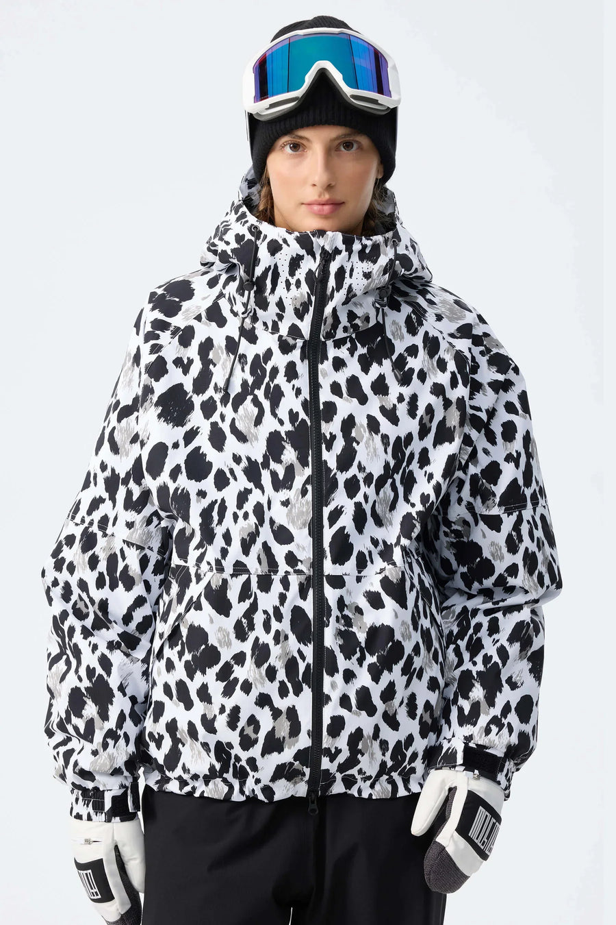 Veste de ski rose pâle imperméable à capuche réglable pour femme