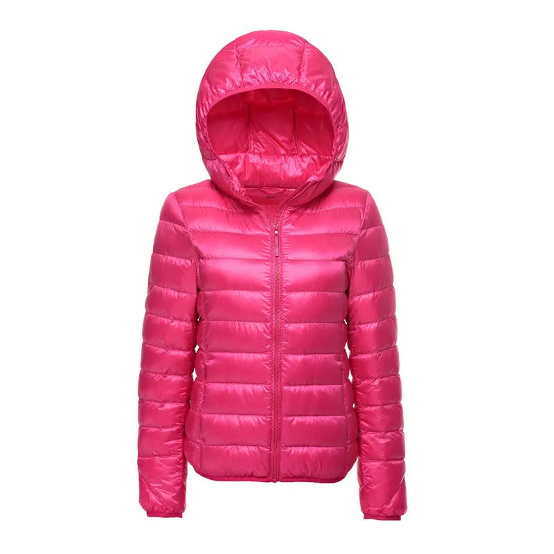 Daunenjacke mit Kapuze für Damen, leichter und warmer urbaner Stil, ideal für den Winter
