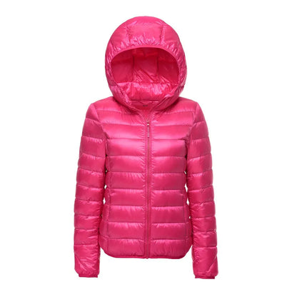 Daunenjacke mit Kapuze für Damen, leichter und warmer urbaner Stil, ideal für den Winter