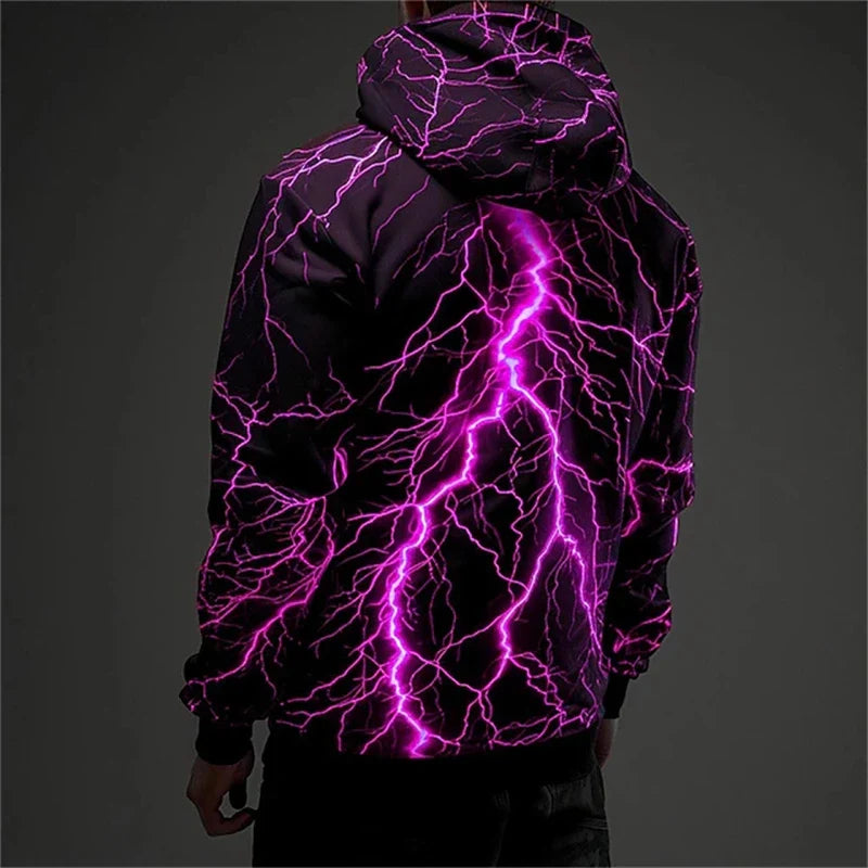 Sweat à Capuche Homme Noir Motif Éclair Lumineux Multicolore