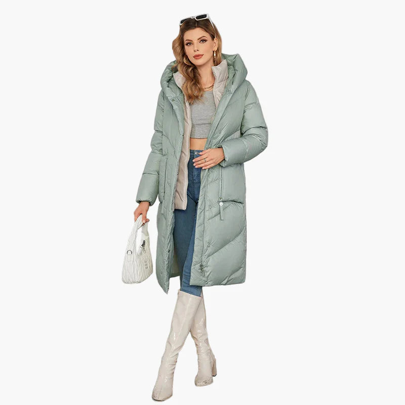 Abrigo acolchado largo para mujer estilo urbano elegante invierno