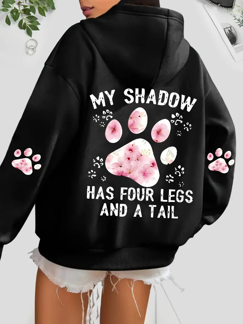 Women's hoodie with an oversized flower paw print on the back